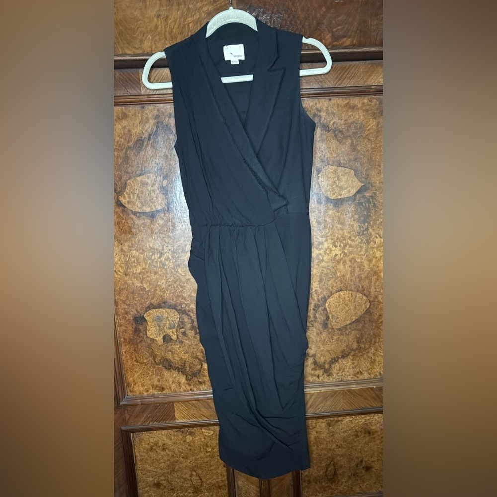 GUC Band Of Outsiders- Black Wool Ruched Tuxedo Midi Dress. Size 0 - Picture 2 of 11